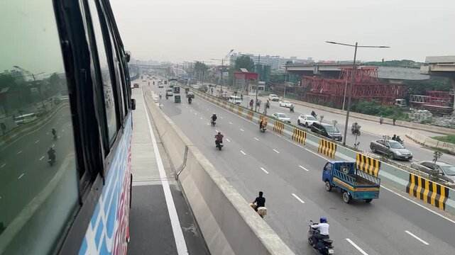 Urban Cityscape and Elevated Expressway Traffic in Dhaka Bangladesh