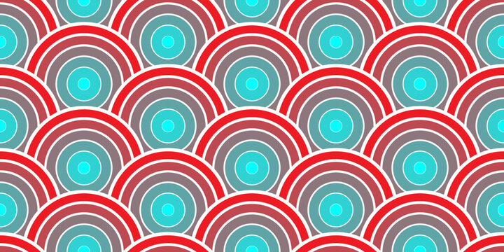 Red seamless wave pattern, geometric semicircle stripes, japanese seigaiha design, modern vector repeat for textile and prints