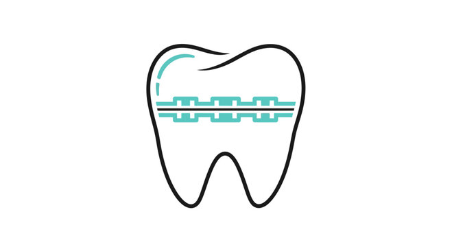 Dental Orthodontics Illustration: Tooth with Braces, Symbol of Care and Correction