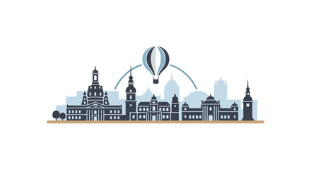 Obraz premium Dresden Germany city skyline with hot air balloon illustration