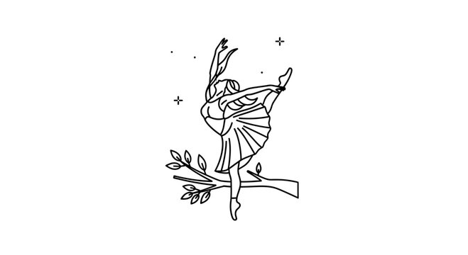 Elegant Ballerina Dancing on Tree Branch with Stars