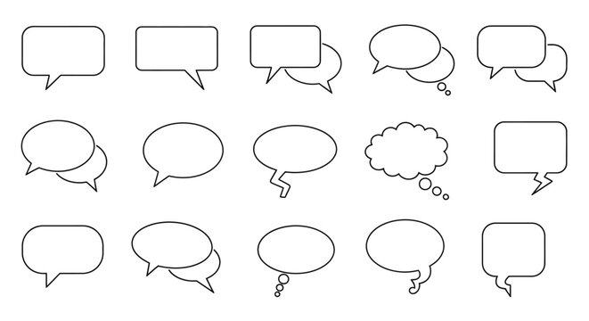 Black outline speech and thought bubble icons on white background