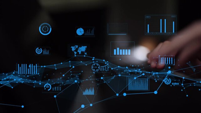 A modern technology interface featuring advanced data visualization through graphs, charts, and maps. Captures the essence of digital analysis in a business setting. Xenic