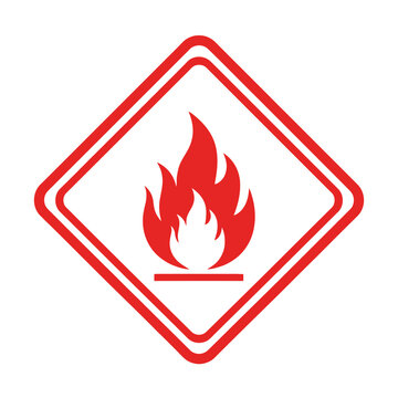 Flammable Hazard Warning Sign: Red Flame Alert on White Background