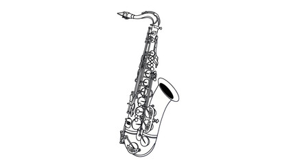 Obraz premium Saxophone illustration, black and white line drawing, isolated on white background