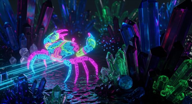Neon crab in crystal caverns