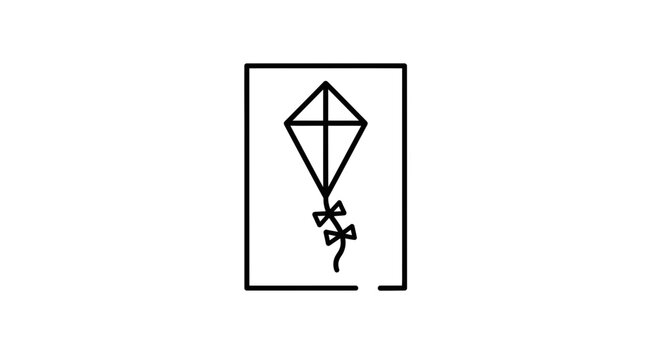 Minimalist Kite Icon in Square Frame, Simple Line Art, Outdoor Activity Symbol