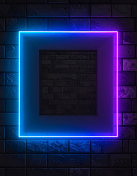 Neon square frame brick wall