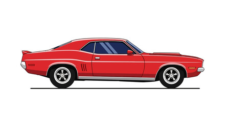 Fototapeta premium Vintage Red Muscle Car Side View Illustration