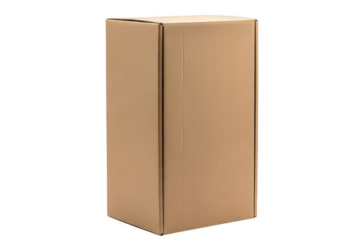 Brown cardboard box standing upright on floor isolated on transparent background
