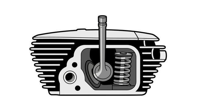 Motorcycle Engine Cylinder Head Cross Section - Valve Mechanism