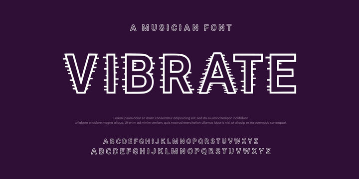 Vibrate Creative Outline Double line monogram alphabet and tech fonts. Lines font regular uppercase and lowercase. Vector illustration.