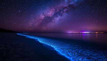 Fototapeta premium 星降る浜辺と青い夜光虫