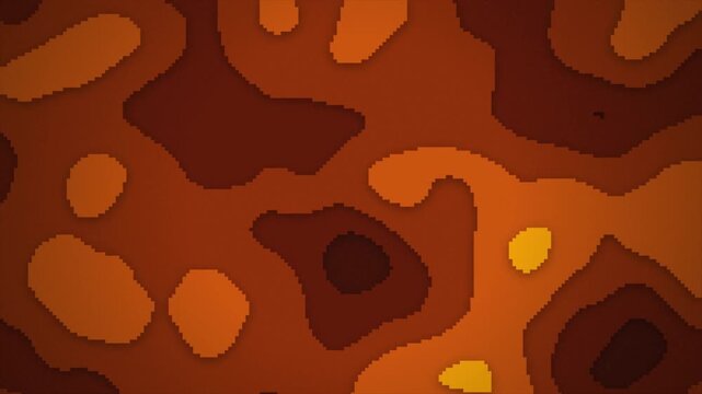 Pixelated Orange Abstract Background with Layered Organic Shapes, Amber Topographic Animation, Retro 8-bit Motion Graphic, Warm Earthy Tones, Seamless Loop 4k video