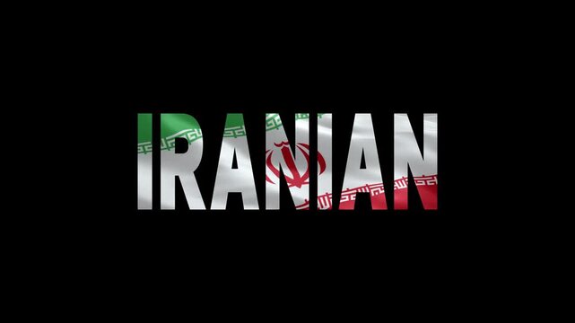 Iranian flag waving in digital glitch effect with neon distortion on black background