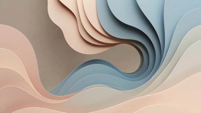 Abstract layered curves in soft pastel tones, minimal style on neutral backdrop, concept of harmony and flow