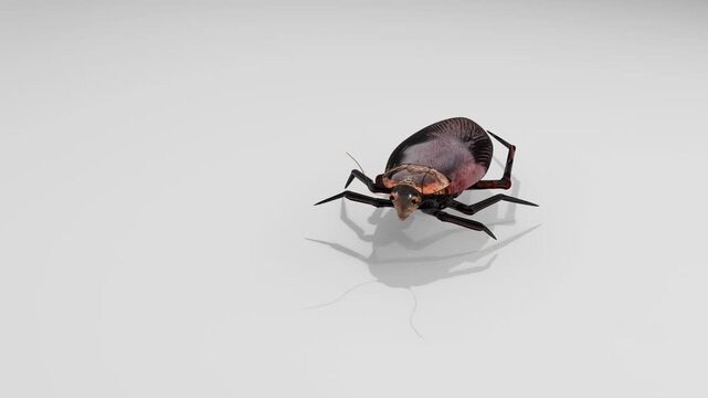 Brown Tick Insect Crawling on White Reflective Surface with Shadow
