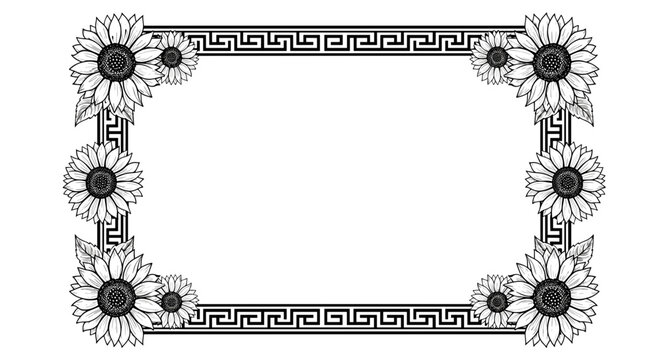 Decorative Sunflower Border with Greek Key Pattern.