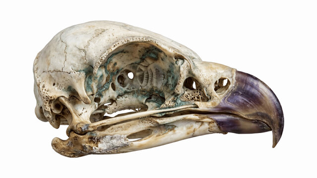 Bird skull with purple beak isolated on transparent background, PNG