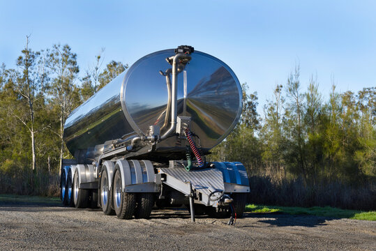 Milk tanker trailer parked up in the bush