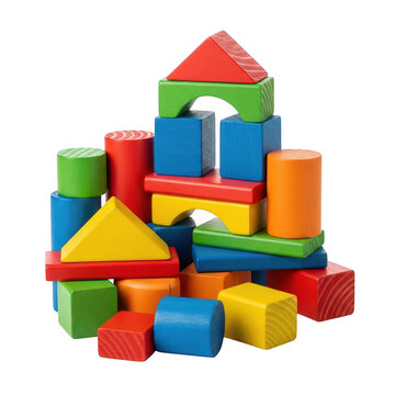 Colorful wooden building blocks stacked together isolated on transparent background