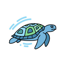 Fototapeta premium Cartoon turtle swimming, aquatic animal, isolated on white background