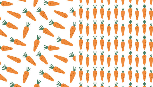 Cute Orange Carrot Seamless Pattern in Random and Grid Layout Vegetable Flat Design Vector Illustration Background Set