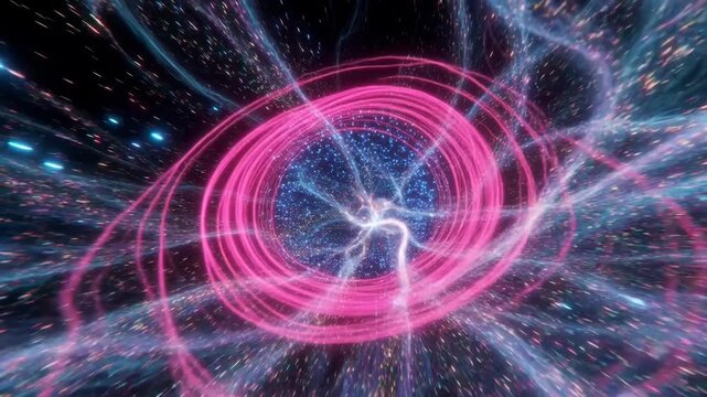 Colorful cosmic vortex with swirling lights in abstract style on dark background, concept of energy flow and space travel00--