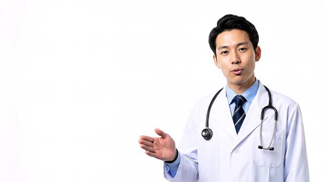 説明する若い男性医師　コピースペース