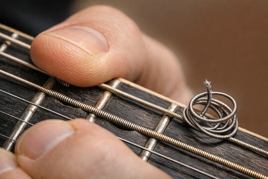A person holds a guitar string with a ring, perfect for music or accessories related images