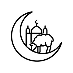 Minimal Eid al-Adha icon with crescent moon and symbolic elements. Clean flat SVG design ideal for Islamic celebrations, greetings, and festive graphics. © puntip_a