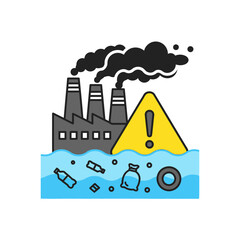 Naklejka premium Industrial pollution: Factory emissions, water contamination, environmental hazard