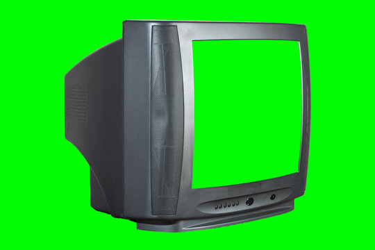 The old TV on the isolated. Old green screen TV for adding new images to the screen. 