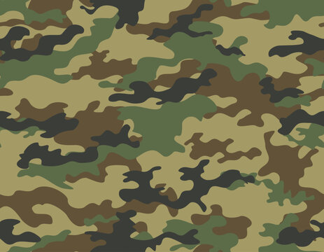 
trendy camouflage print, seamless army pattern, woodland hunting background