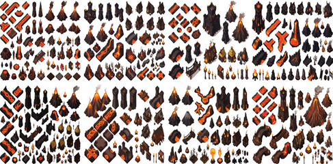Isometric fantasy game assets, medieval dungeon building blocks and environment props vector set, dark stone architecture for RPG level design © hum lab