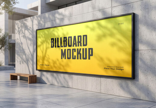 Outdoor Advertising Billboard Mockup on Concrete Wall
