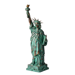 Fototapeta premium Vintage green patinated Statue of Liberty sculpture with torch and tablet against black background