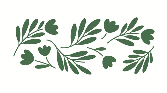 Green botanical sprigs decorative pattern - vector illustration of leaves and stems for borders, backgrounds and design projects