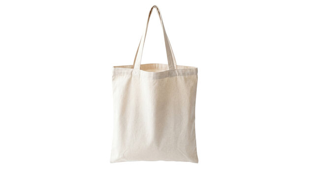 Off-white cotton tote bag with simple shoulder straps, clean and minimalist design, front view isolated on transparent background, perfect for branding and everyday use.