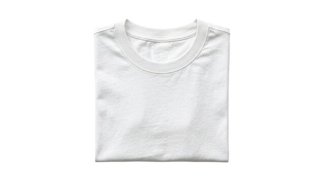 White folded tshirt mockup top view on transparent background, minimalist cotton apparel template for retail store display and fashion brand presentation with clean fabric textures and lines