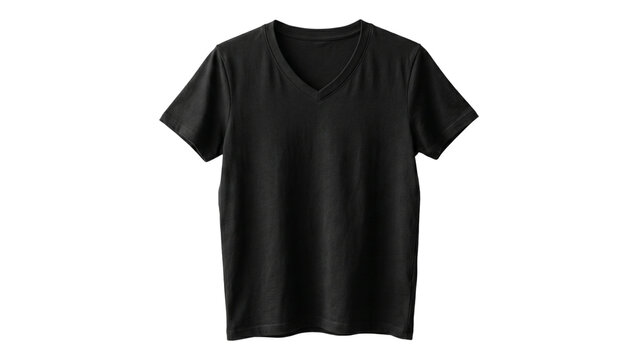 Black vneck tshirt mockup isolated on transparent background perfect for clothing brand presentation featuring soft fabric texture and professional studio lighting for high end apparel marketing