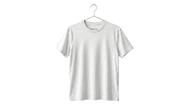 White tshirt on metal hanger isolated against transparent background showing realistic fabric folds and clean minimalist style for apparel branding and professional fashion product display projects