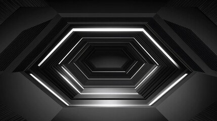 Naklejka premium Futuristic Hexagonal Tunnel with Neon Lights, Sci-Fi Corridor, Abstract Geometric Background