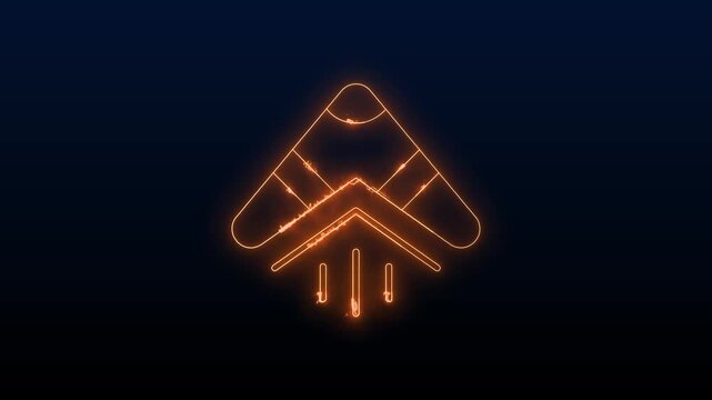 Glowing orange neon boomerang icon animation on black background. entertainment, hobbies, sports Neon Sign blue 4k video.