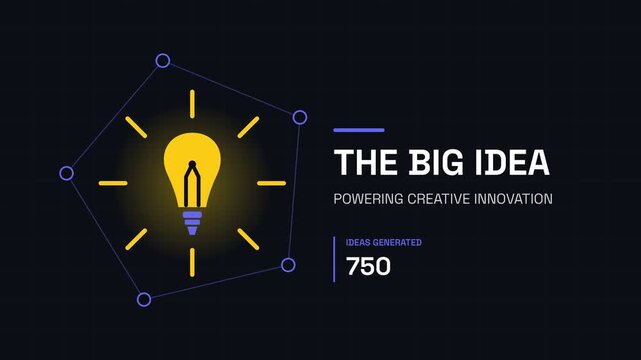 Glowing light bulb icon symbolizing a big idea and creative innovation, surrounded by a modern technological geometric network on a dark background, representing problem-solving and inspiration