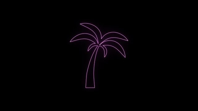 Glowing Green Neon Palm Tree Outline on Black Background Tropical Vacation Symbol tropical symbol vacation palm tree outline