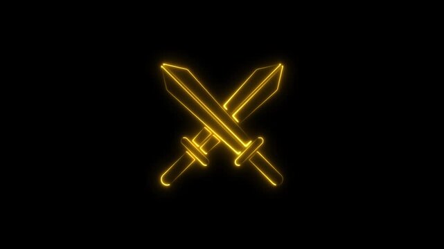 Glowing neon crossed swords animation on black background
