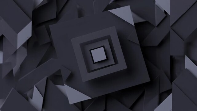 Dark geometric squares and angular shapes in minimal style on a shadowed background, concept of modern abstraction