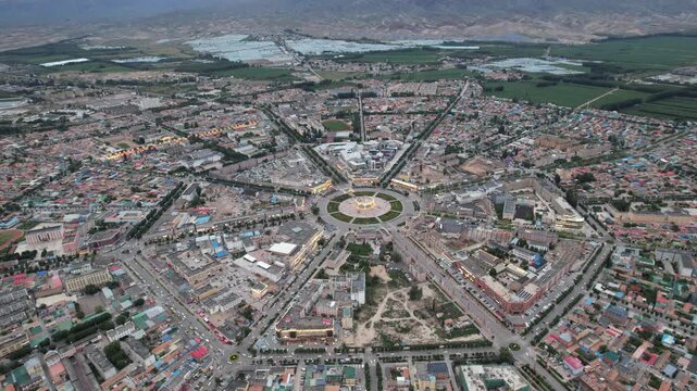 Aerial Drone Raw Footage of Tekes Bagua City, Xinjiang, China