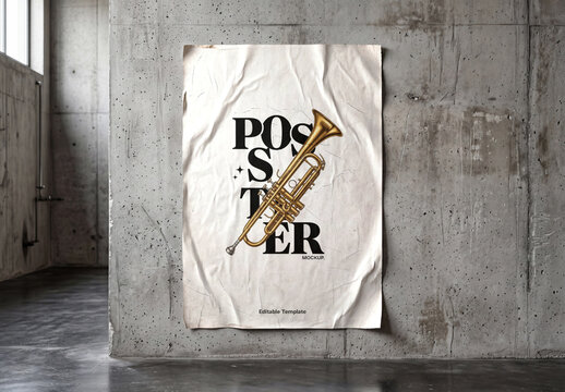 Wrinkled Poster Mockup on Wall